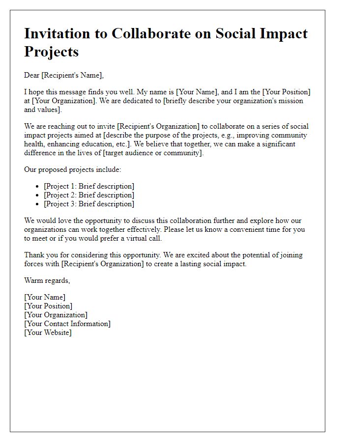 Letter template of collaboration invitation for social impact projects