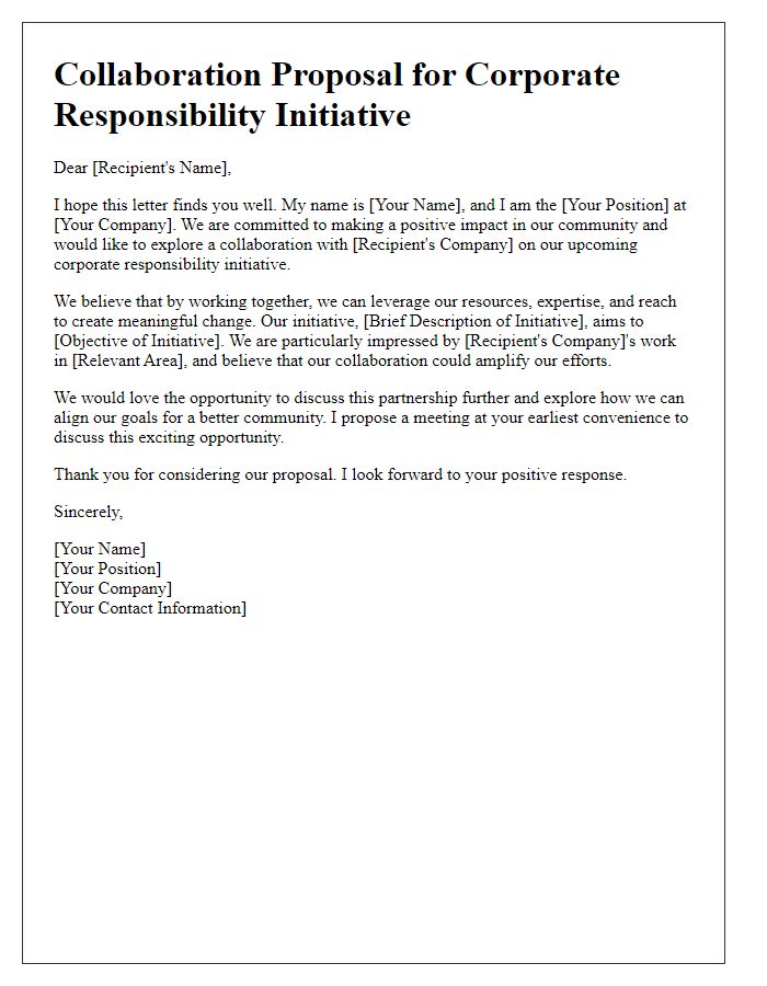 Letter template of collaboration proposal for corporate responsibility initiative