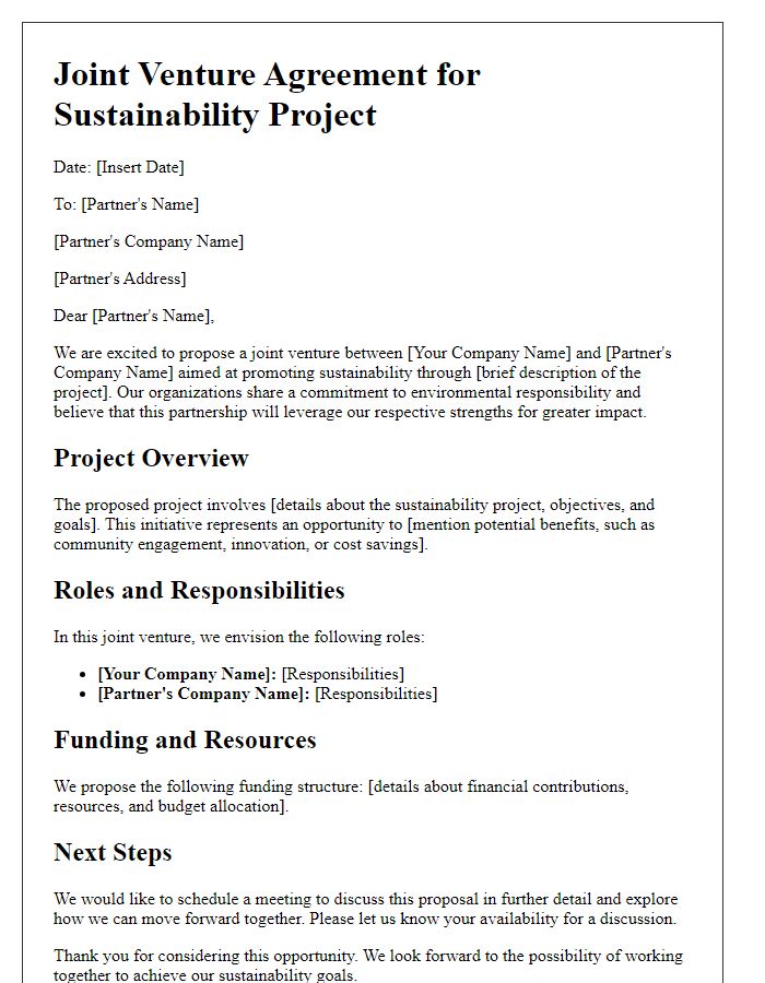 Letter template of joint venture for sustainability project