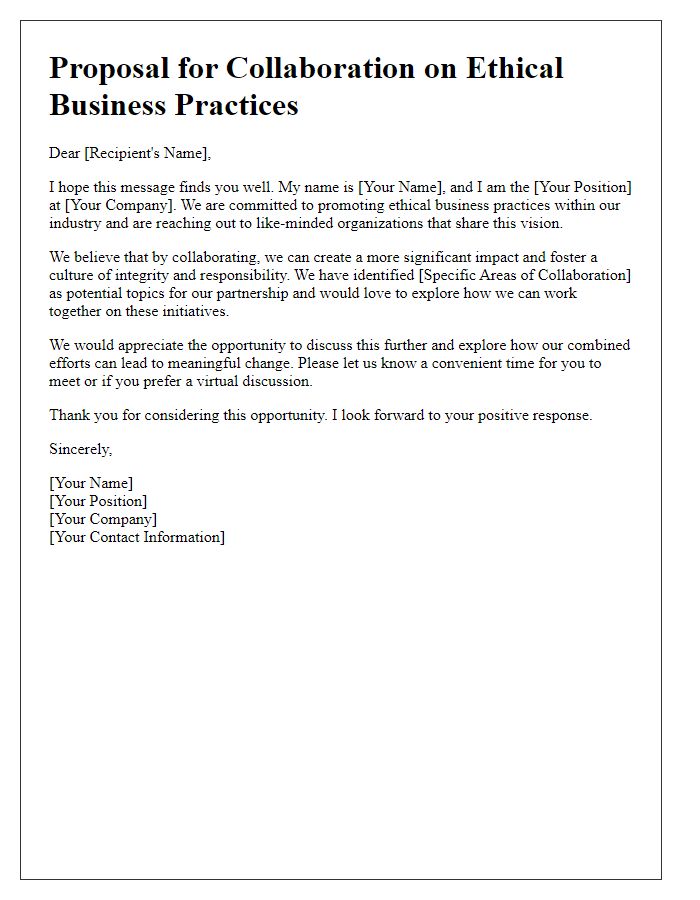 Letter template of outreach for ethical business practices collaboration