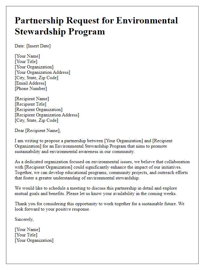 Letter template of partnership request for environmental stewardship program