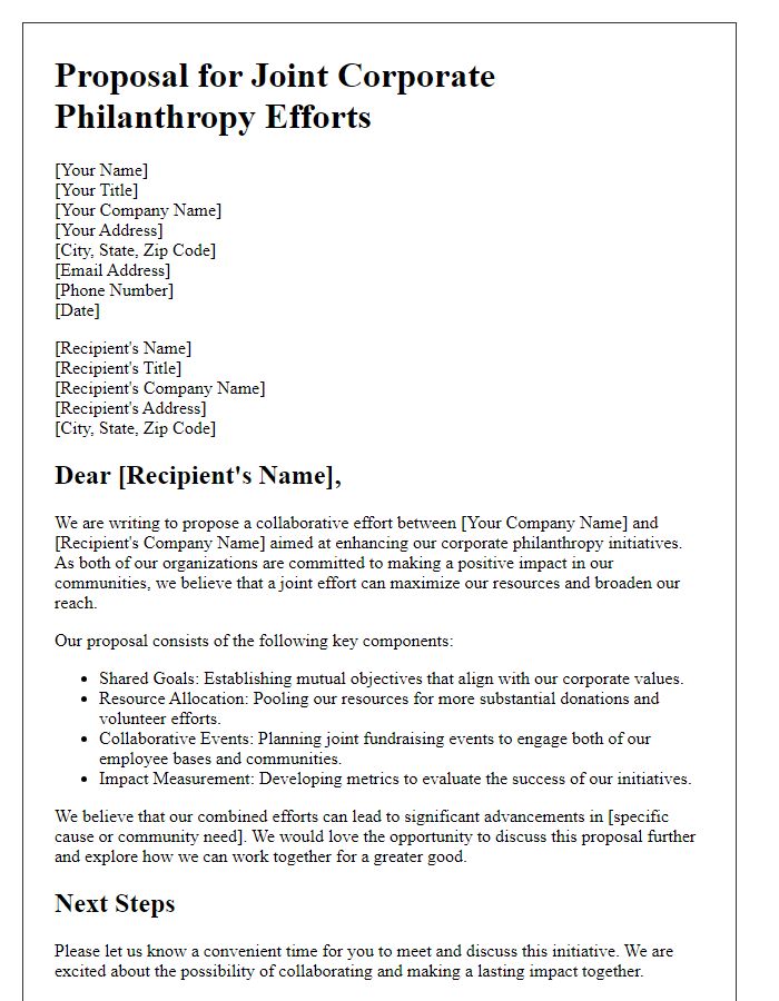 Letter template of proposal for joint corporate philanthropy efforts