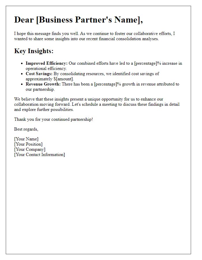 Letter template of collaborative finance consolidation insights for business partners