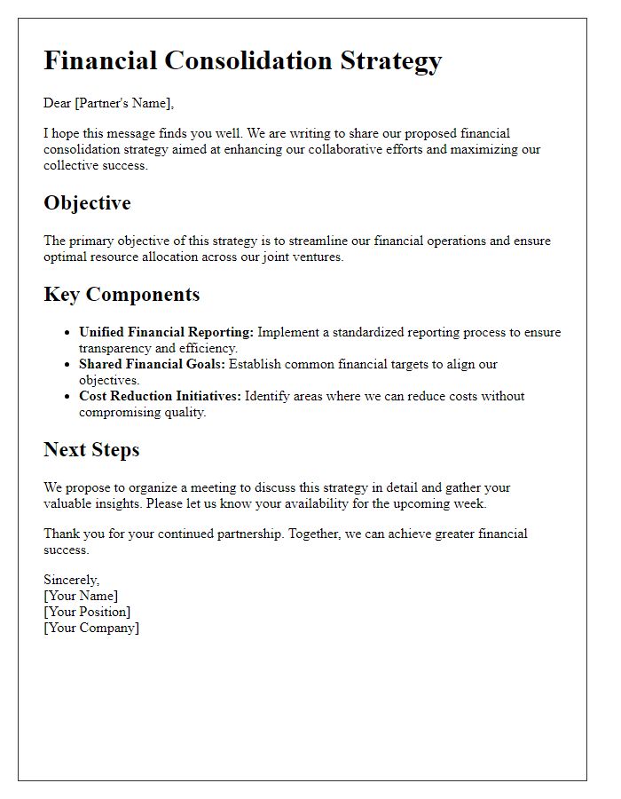 Letter template of financial consolidation strategy for business partners