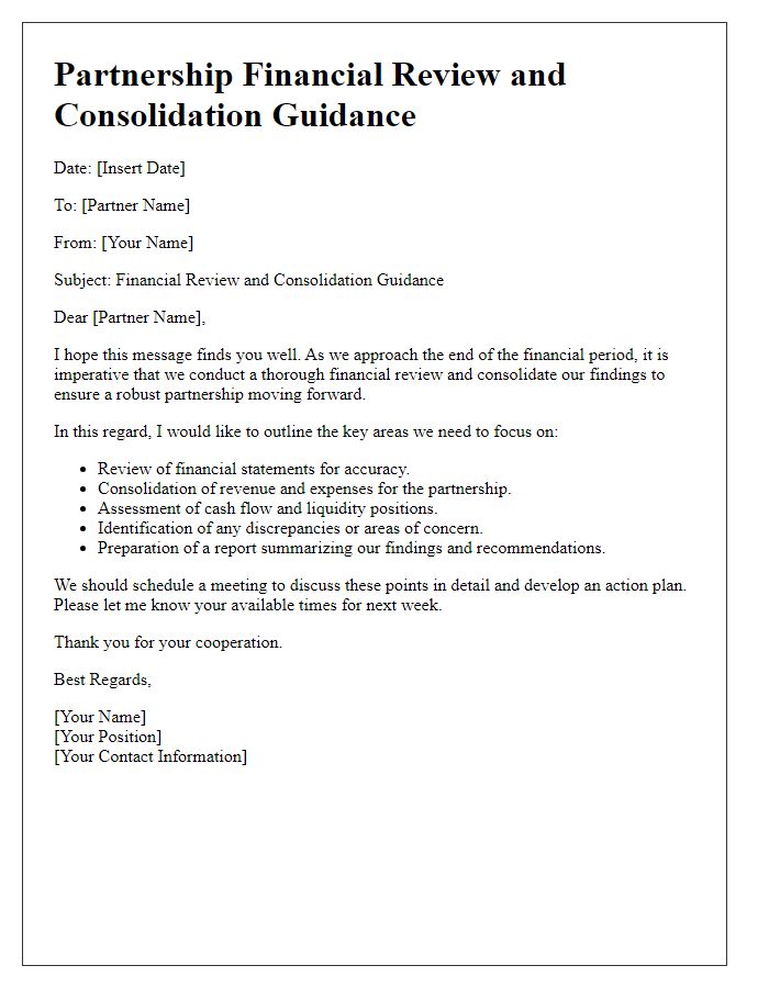 Letter template of partnership financial review and consolidation guidance