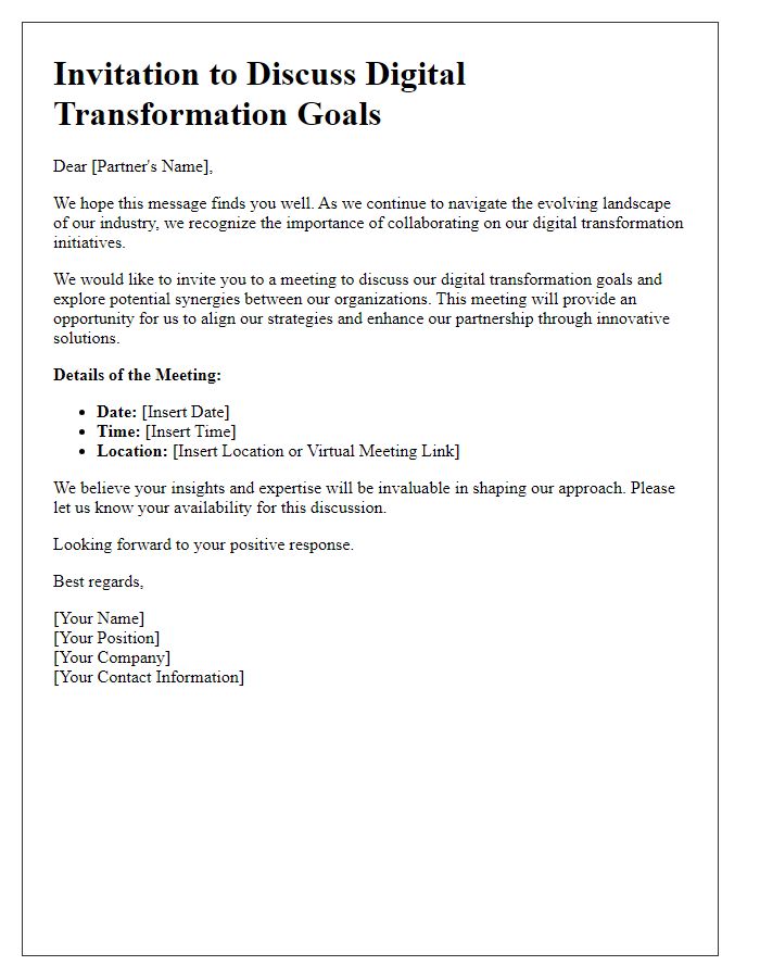 Letter template of invitation to discuss digital transformation goals with partners