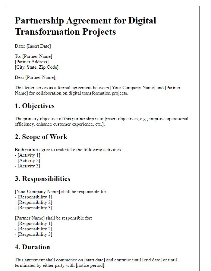 Letter template of partnership agreement for digital transformation projects