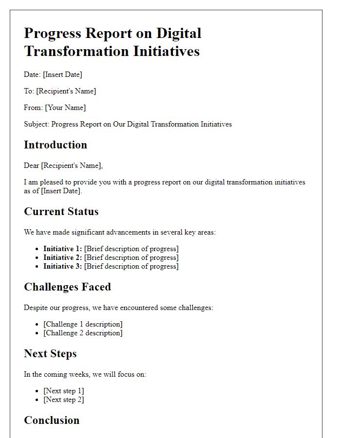 Letter template of progress report on our digital transformation initiatives