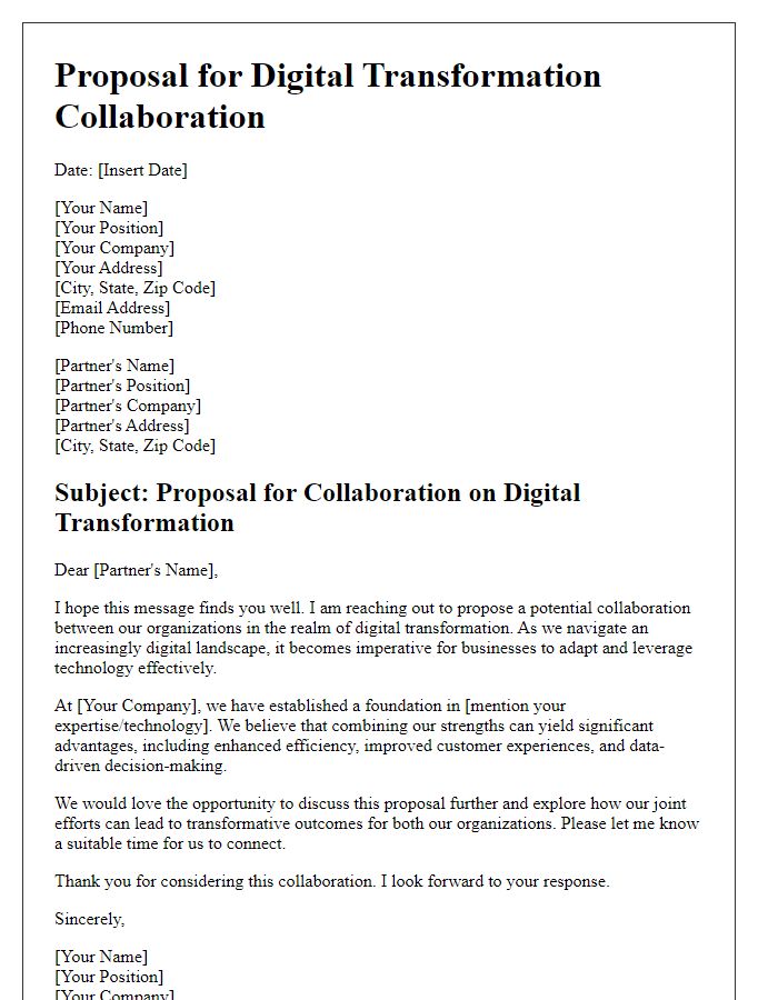 Letter template of proposal for business partner digital transformation collaboration