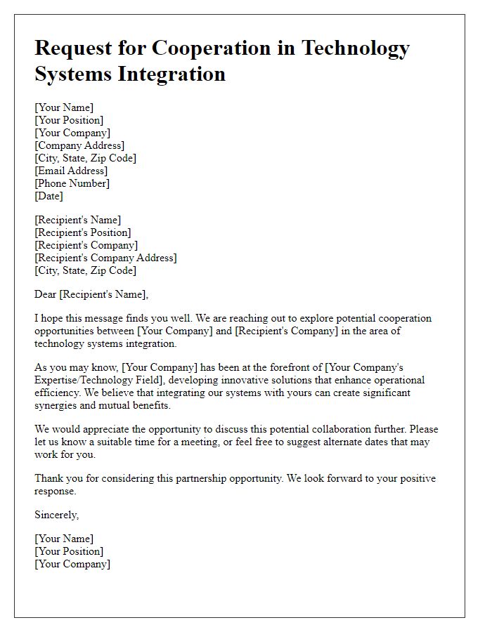 Letter template of cooperation request for technology systems integration