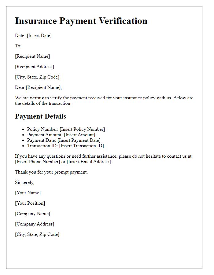 Letter template of insurance payment verification