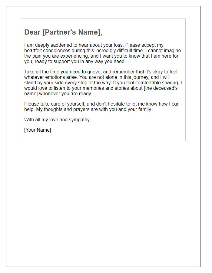 Letter template of compassionate condolences to a partner in grief