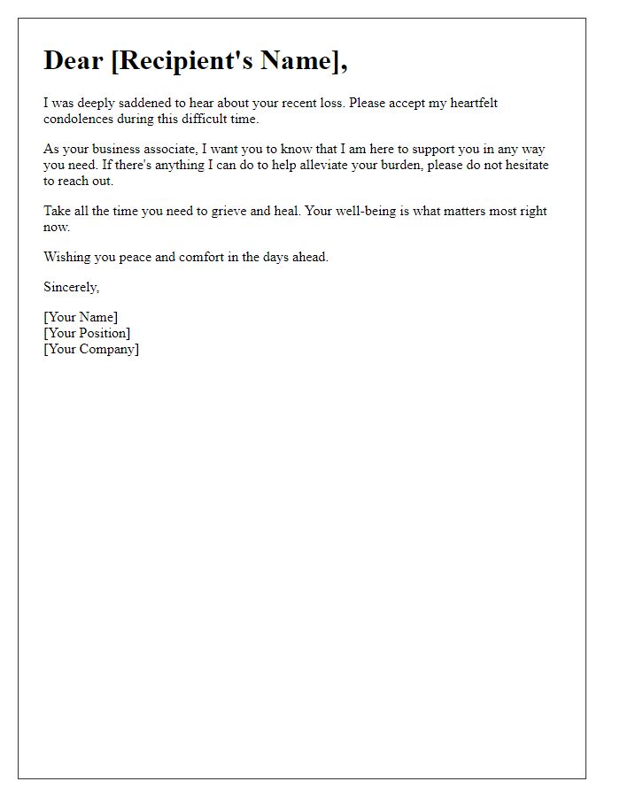 Letter template of support for a grieving business associate