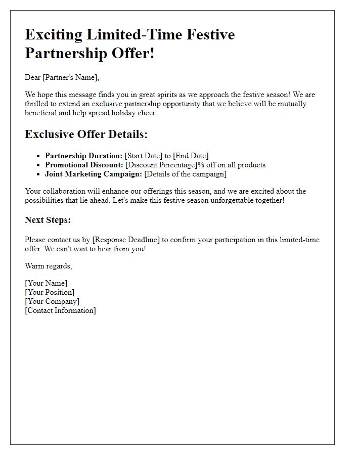 Letter template of limited-time festive partnership offer