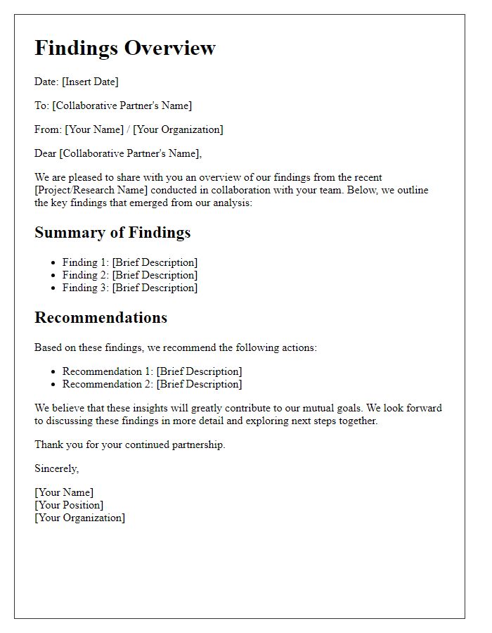 Letter template of findings overview for collaborative partners