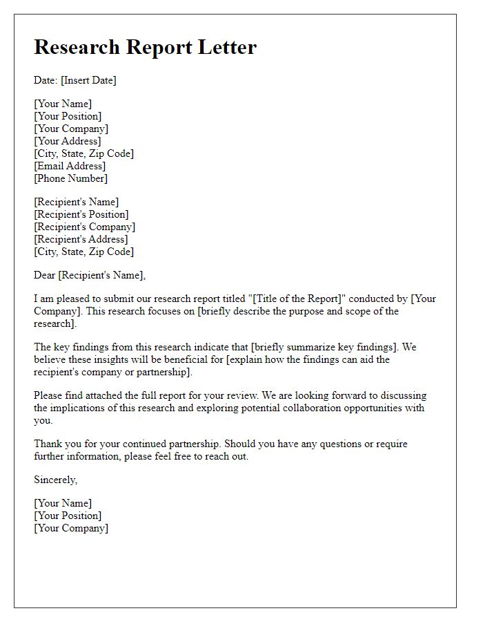 Letter template of research report for business collaborators