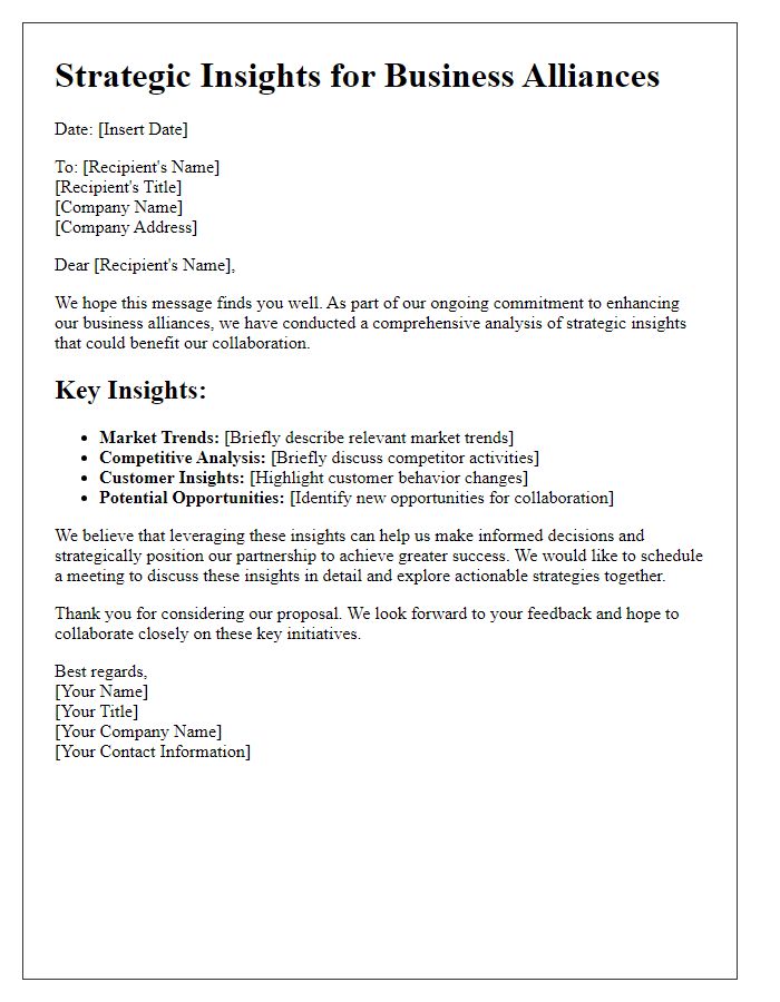 Letter template of strategic insights for business alliances