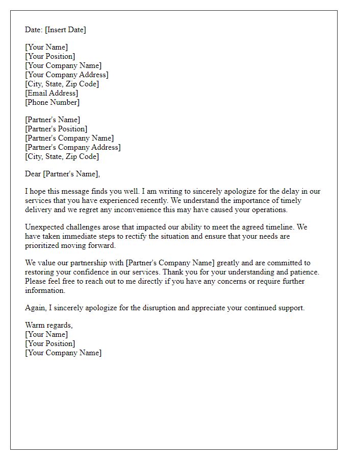 Letter template of sincere apology for service delay to business partner