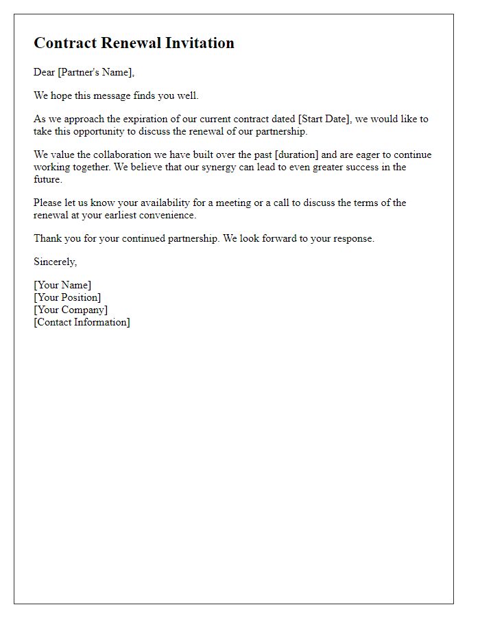 Letter template of contract renewal invitation for business partners