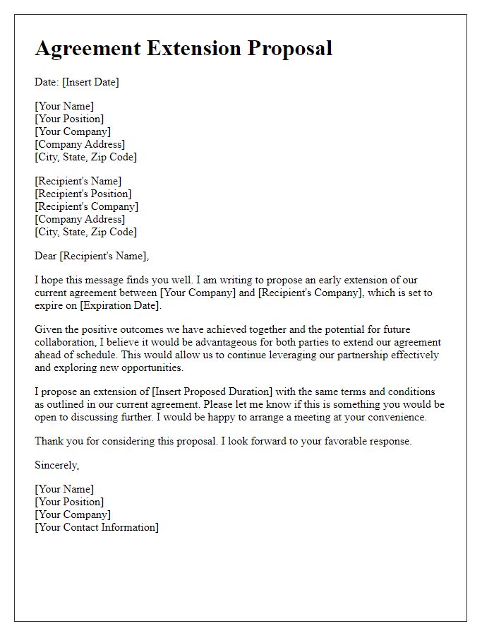 Letter template of early agreement extension proposal for business allies