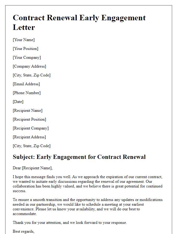 Letter template of early engagement for contract renewal initiative