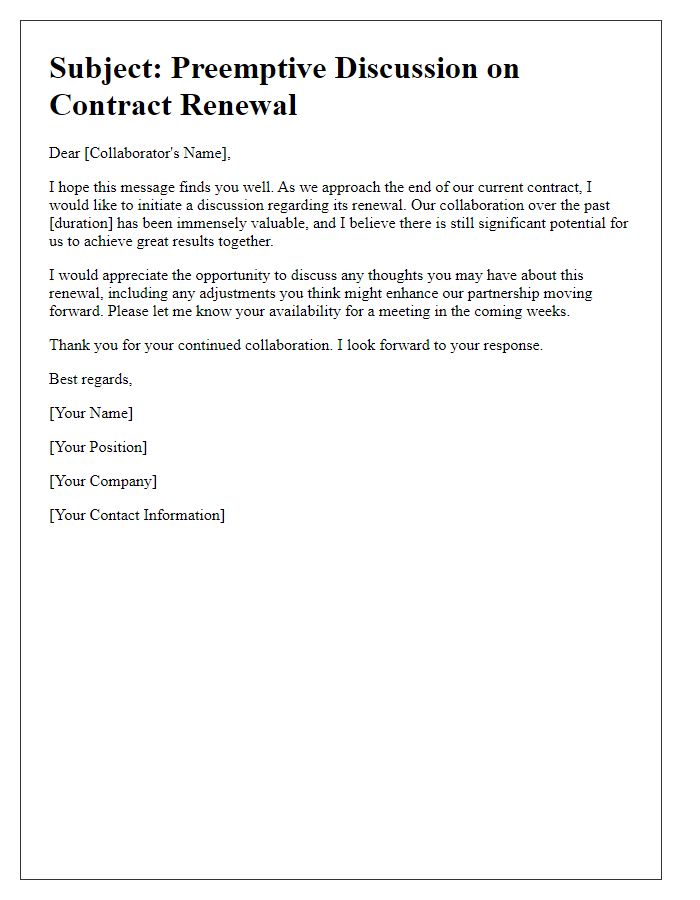 Letter template of preemptive contract renewal discussion for collaborators