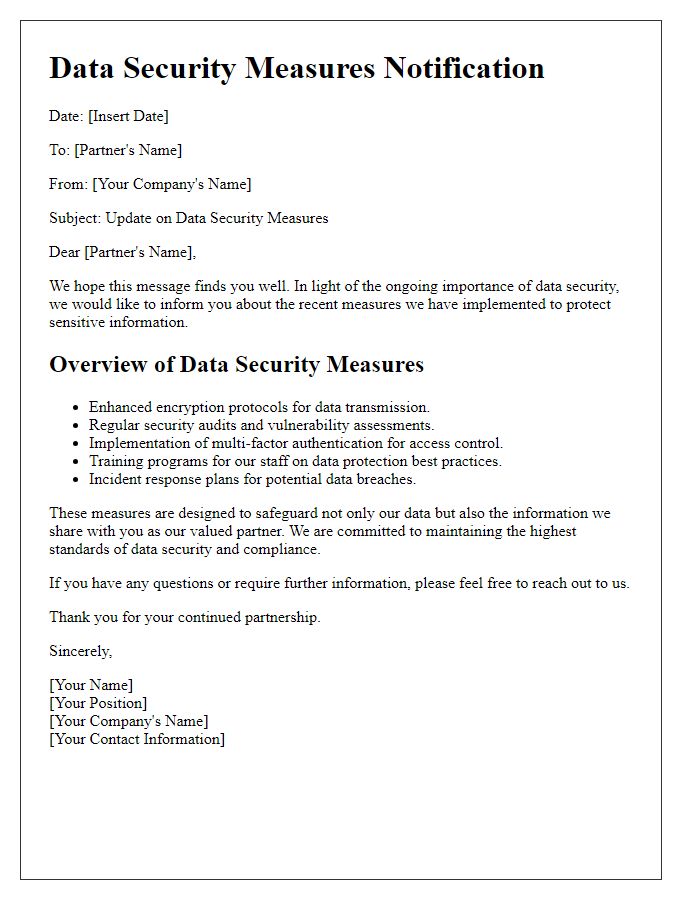 Letter template of communicating data security measures to partners