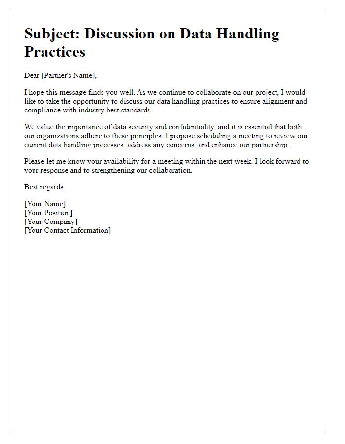 Letter template of discussing data handling practices with business partners