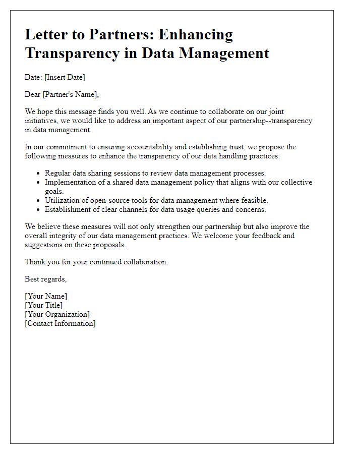 Letter template of enhancing transparency in data management with partners