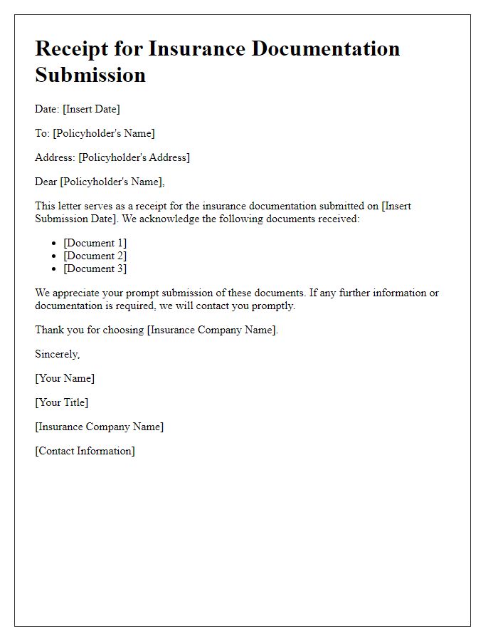 Letter template of Receipt for Insurance Documentation Submission