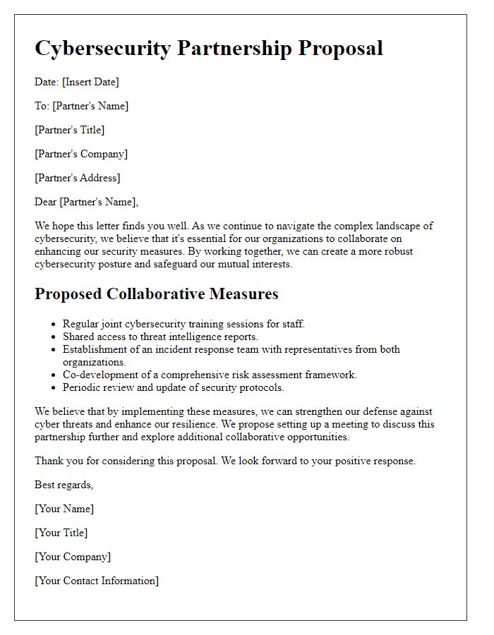 Letter template of collaborative cybersecurity measures for partners