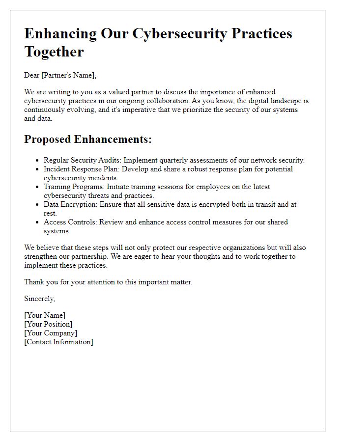 Letter template of enhanced cybersecurity practices for partnership