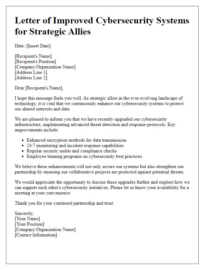 Letter template of improved cybersecurity systems for strategic allies