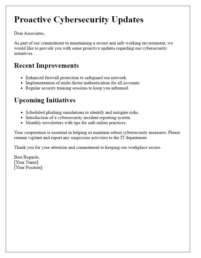 Letter template of proactive cybersecurity updates for associates