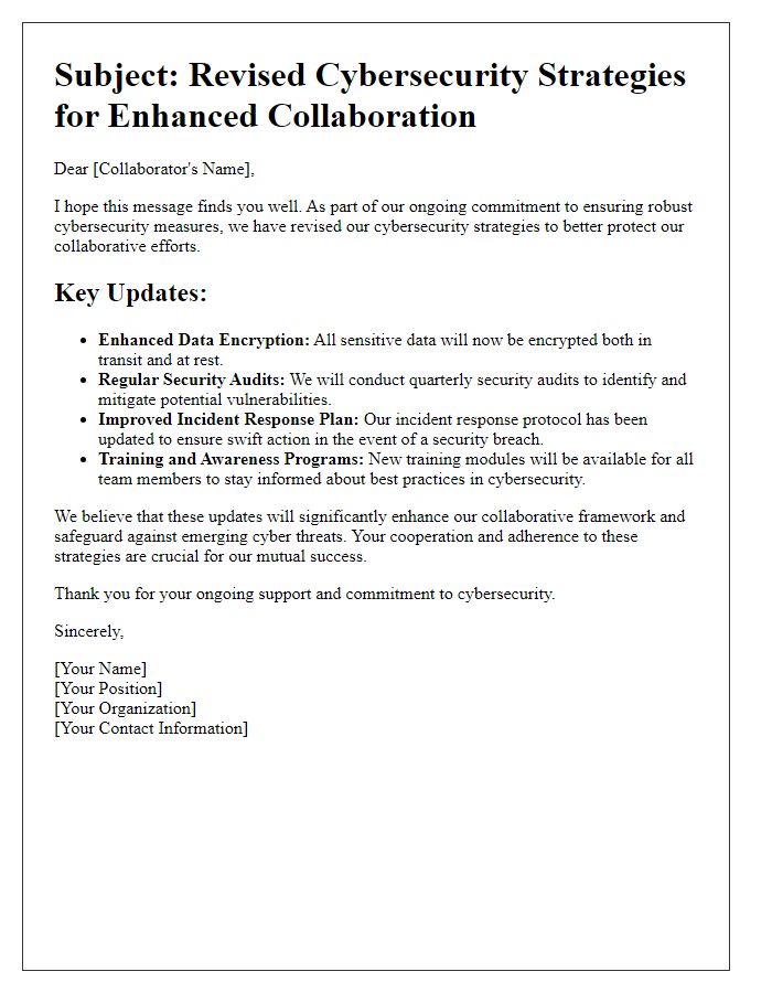 Letter template of revised cybersecurity strategies for collaborators