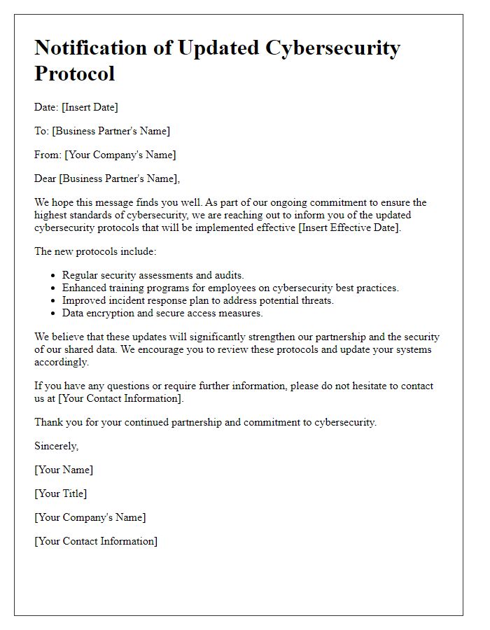 Letter template of updated cybersecurity protocol for business partners