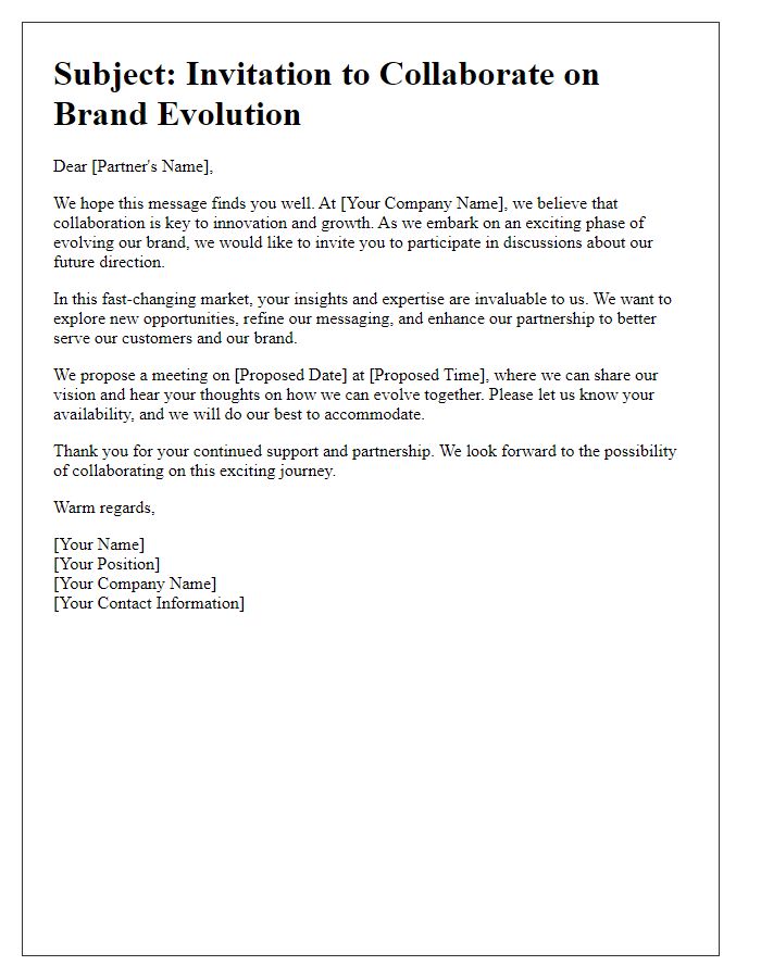 Letter template of engaging partners in brand evolution discussions