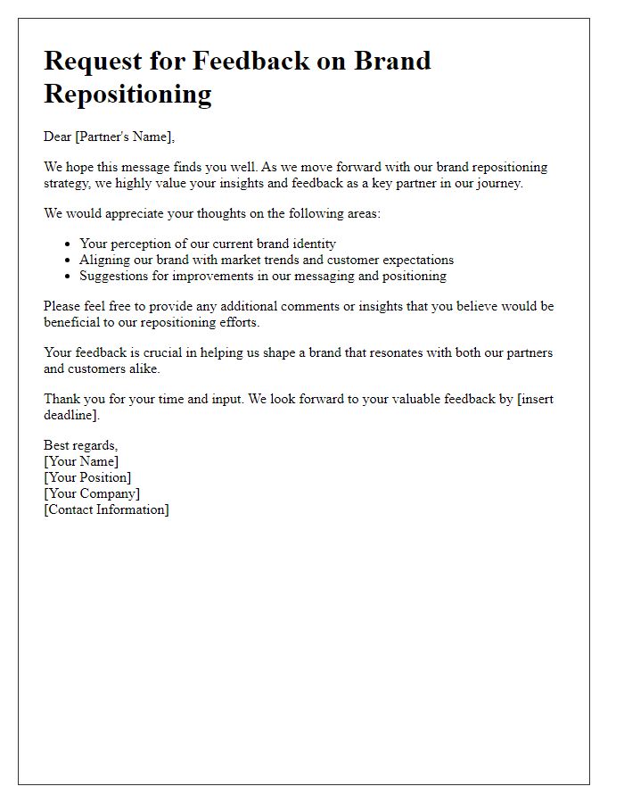 Letter template of gathering partner feedback on brand repositioning