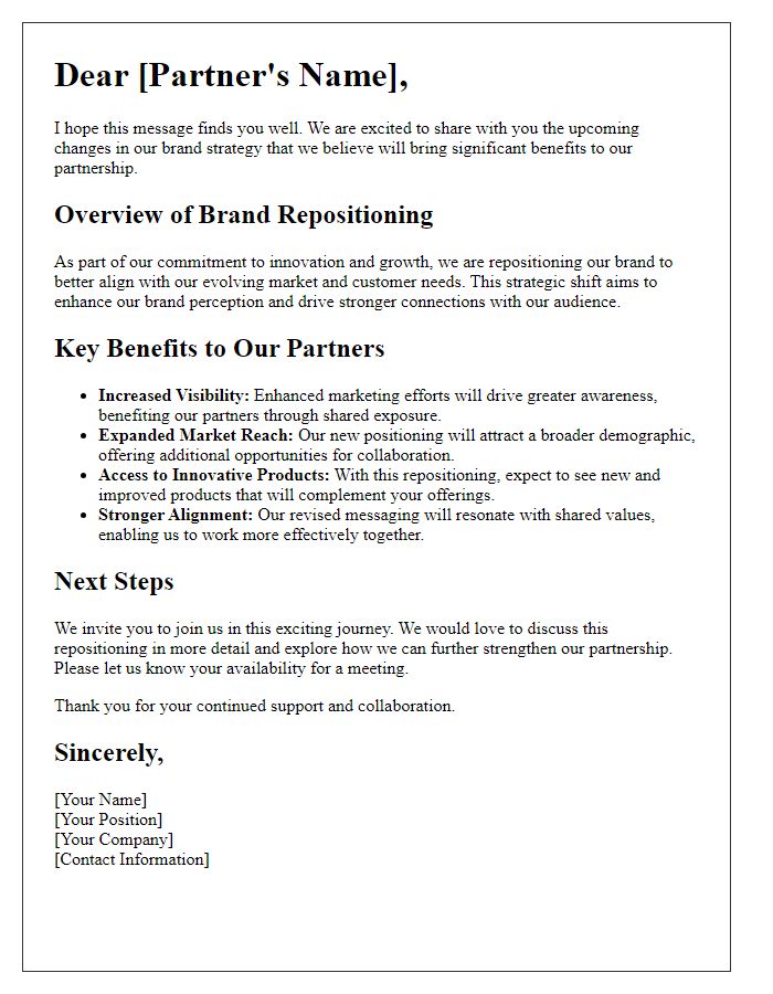 Letter template of outlining brand repositioning benefits for partners