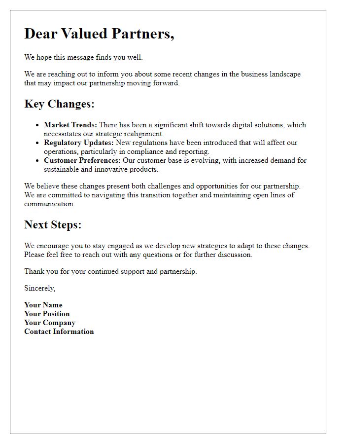 Letter template of Business Landscape Changes for Partners