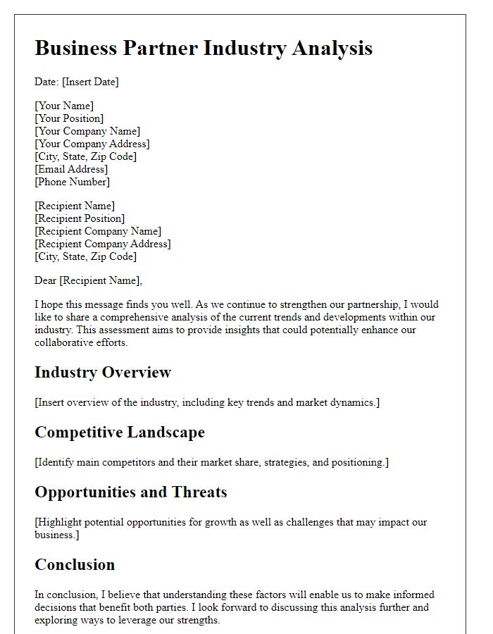 Letter template of Business Partner Industry Analysis