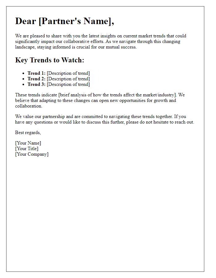 Letter template of Current Market Trends for Our Partners