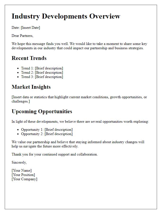 Letter template of Industry Developments Overview for Partners