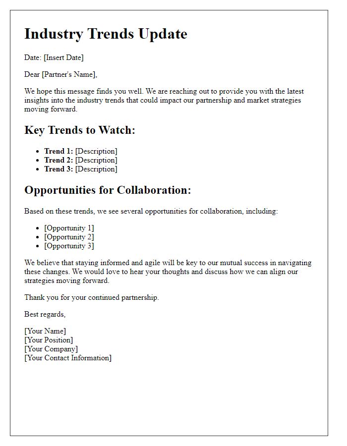 Letter template of Industry Trends Update for Business Partners