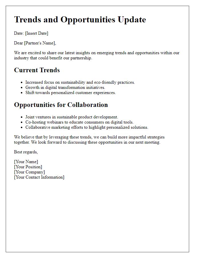 Letter template of Trends and Opportunities Update for Partners