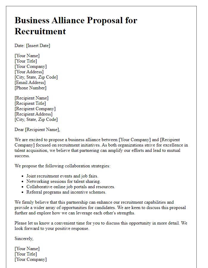 Letter template of business alliance proposal for recruitment