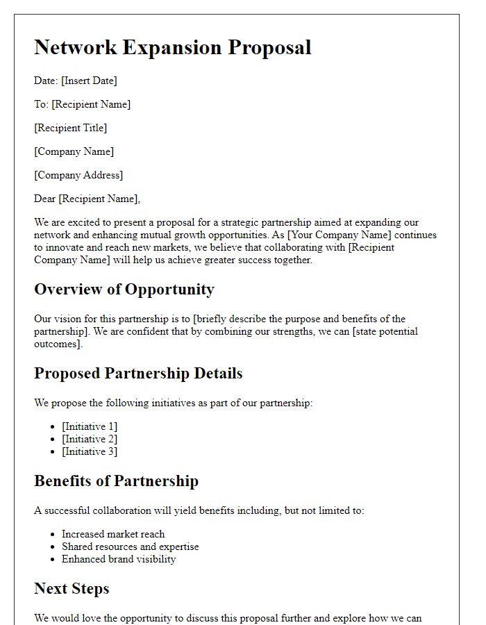 Letter template of network expansion proposal for partnership opportunities