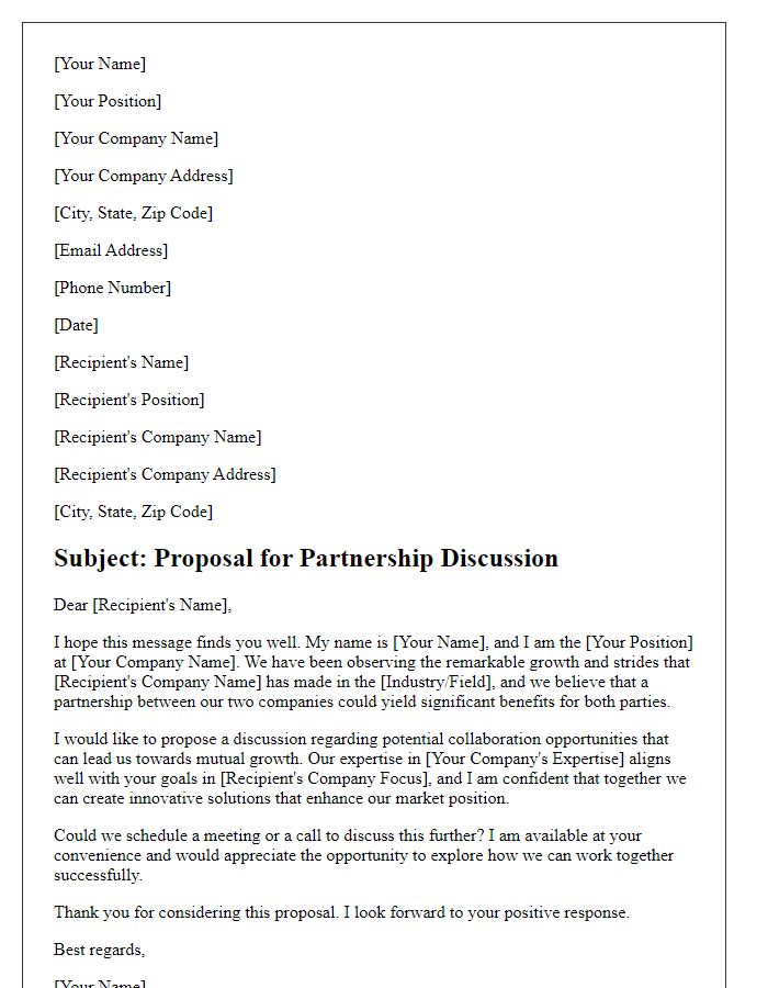 Letter template of partnership discussion for business growth