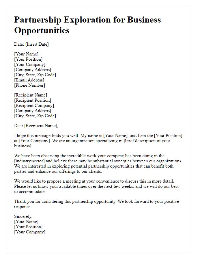 Letter template of partnership exploration for business opportunities