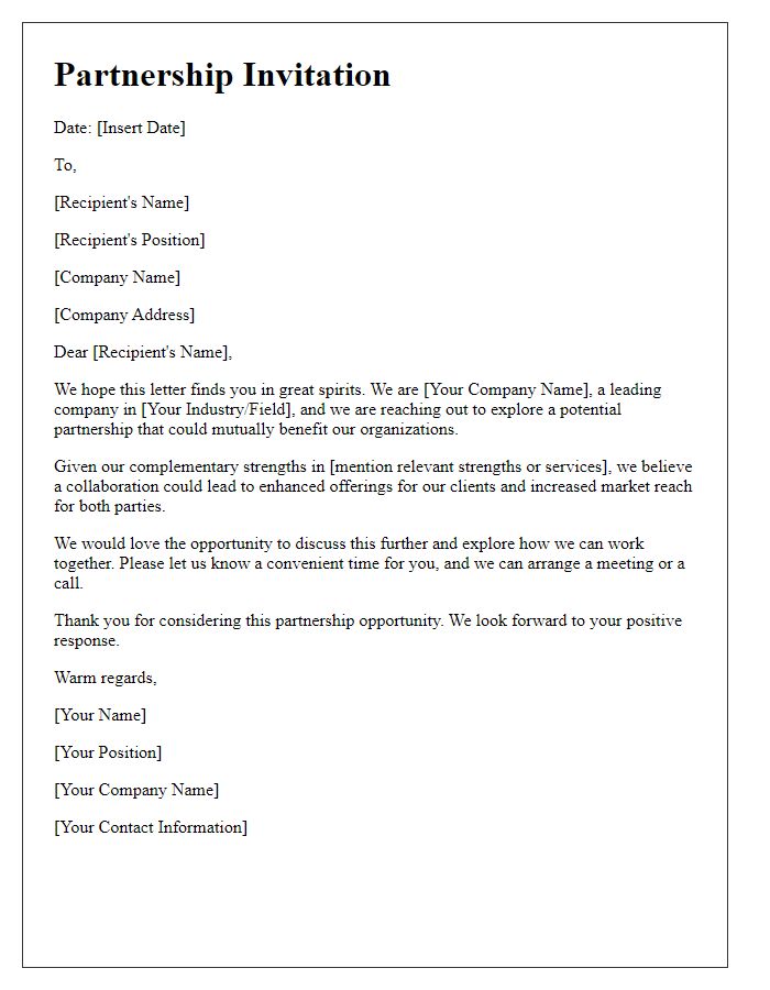 Letter template of partnership invitation for business collaboration